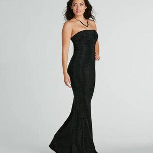 Black Beaded Strapless Gown